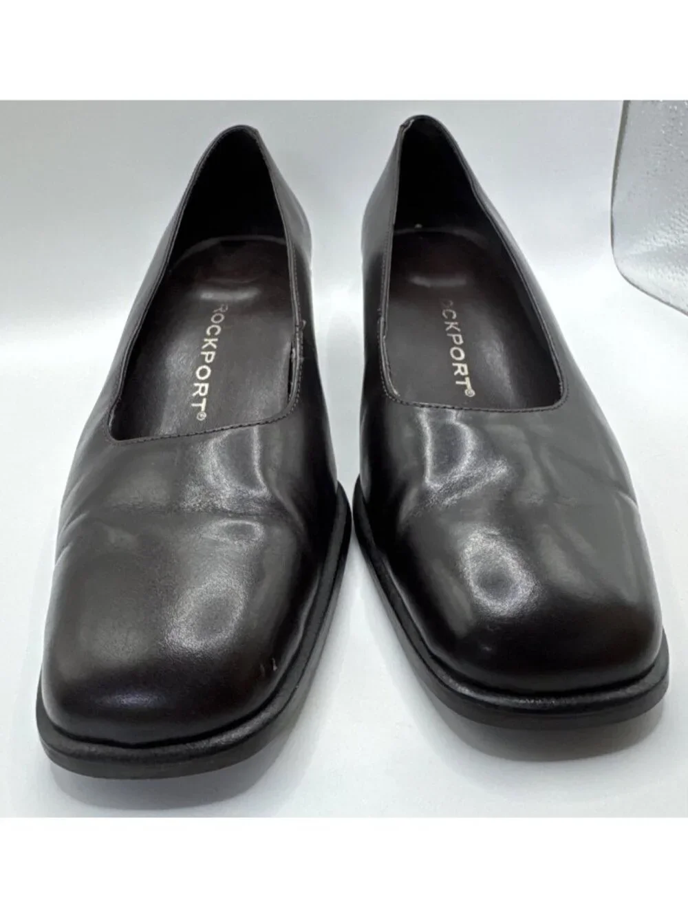Rockport Pump Women 7M Dark Brown Leather Square Toe Low Block Heel Professional